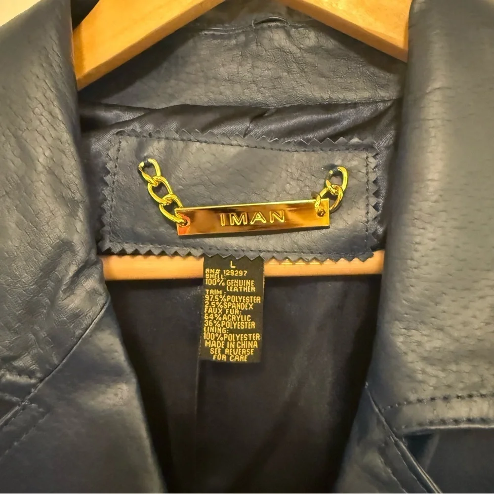 Like New Vintage IMAN Blue Leather Trench